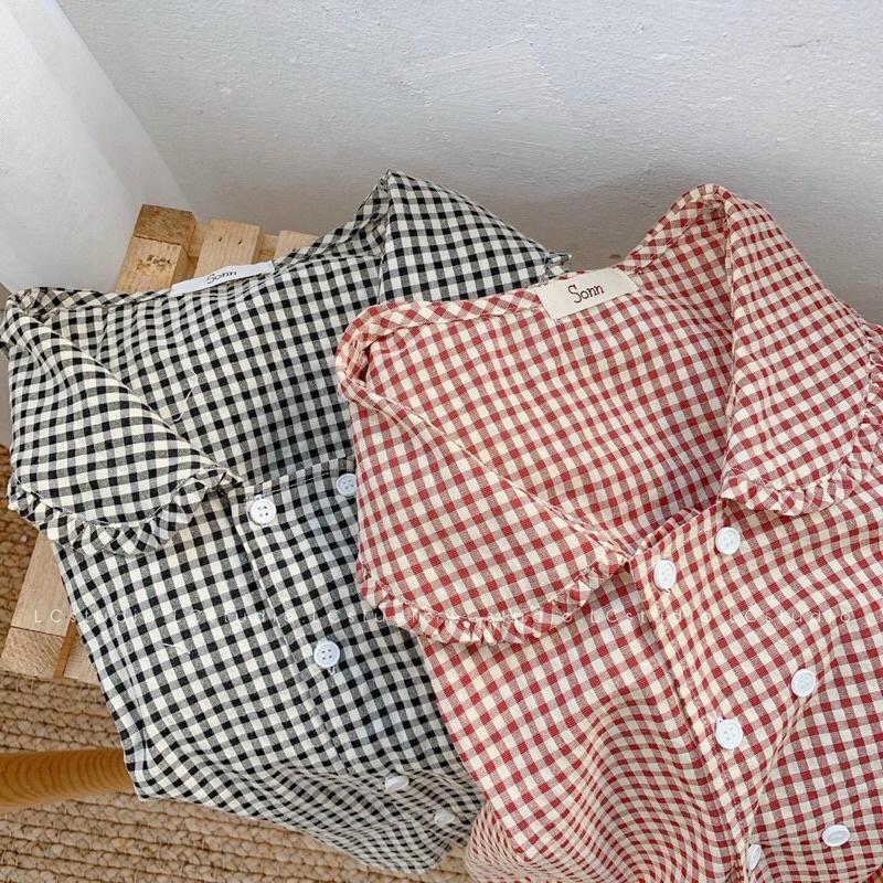 Áo kẻ cổ viền bèo