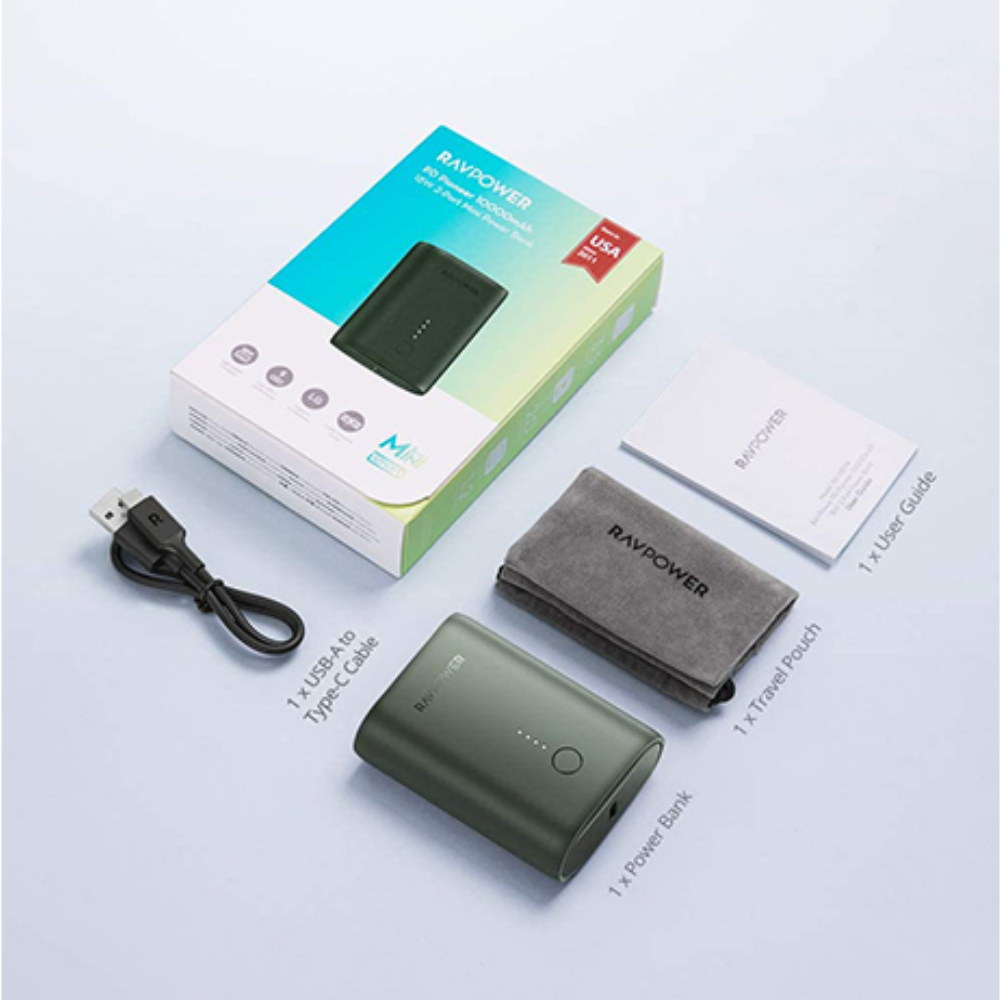 Pin Sạc Dự Phòng RAVPower 10000mAh Tích Hợp USB Type-C In/Out Hỗ Trợ Sạc Nhanh PD Power Delivery 18W và Quick Charge QC 3.0 RP-PB194 - Hàng Chính Hãng