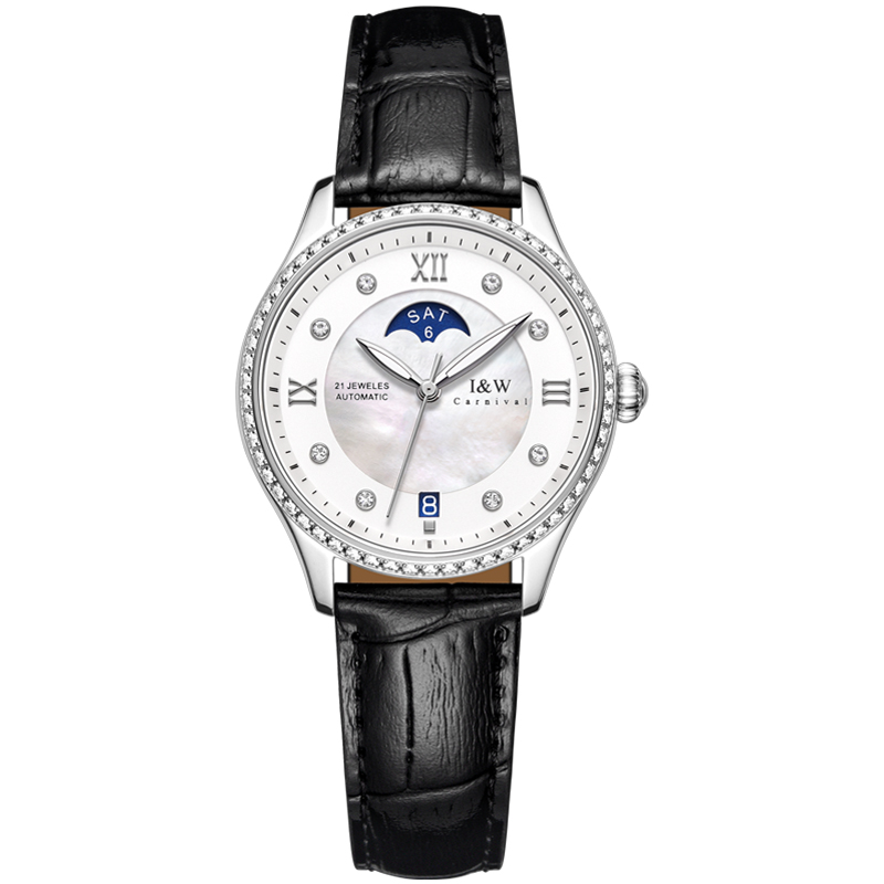 Đồng Hồ Nữ I&amp;W Carnival 582L Chính Hãng BH 60T Chịu Nước 30m Kính Chống Xước Dây Da Cao Cấp ( Máy Cơ Tự Động)