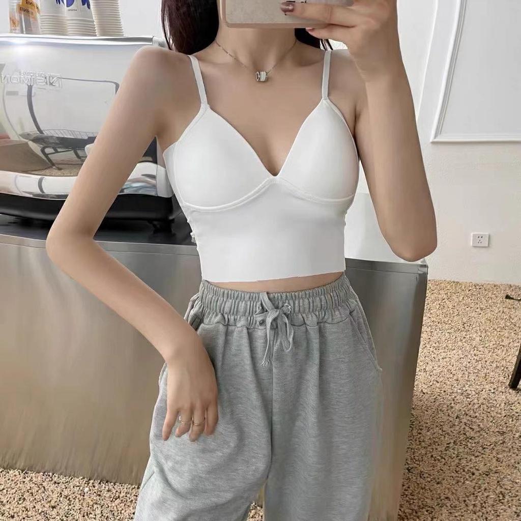 M47. Áo bra su trơn, áo 2 dây croptop kiểu nữ đẹp sang chảnh 2022 có sẵn mút ngực