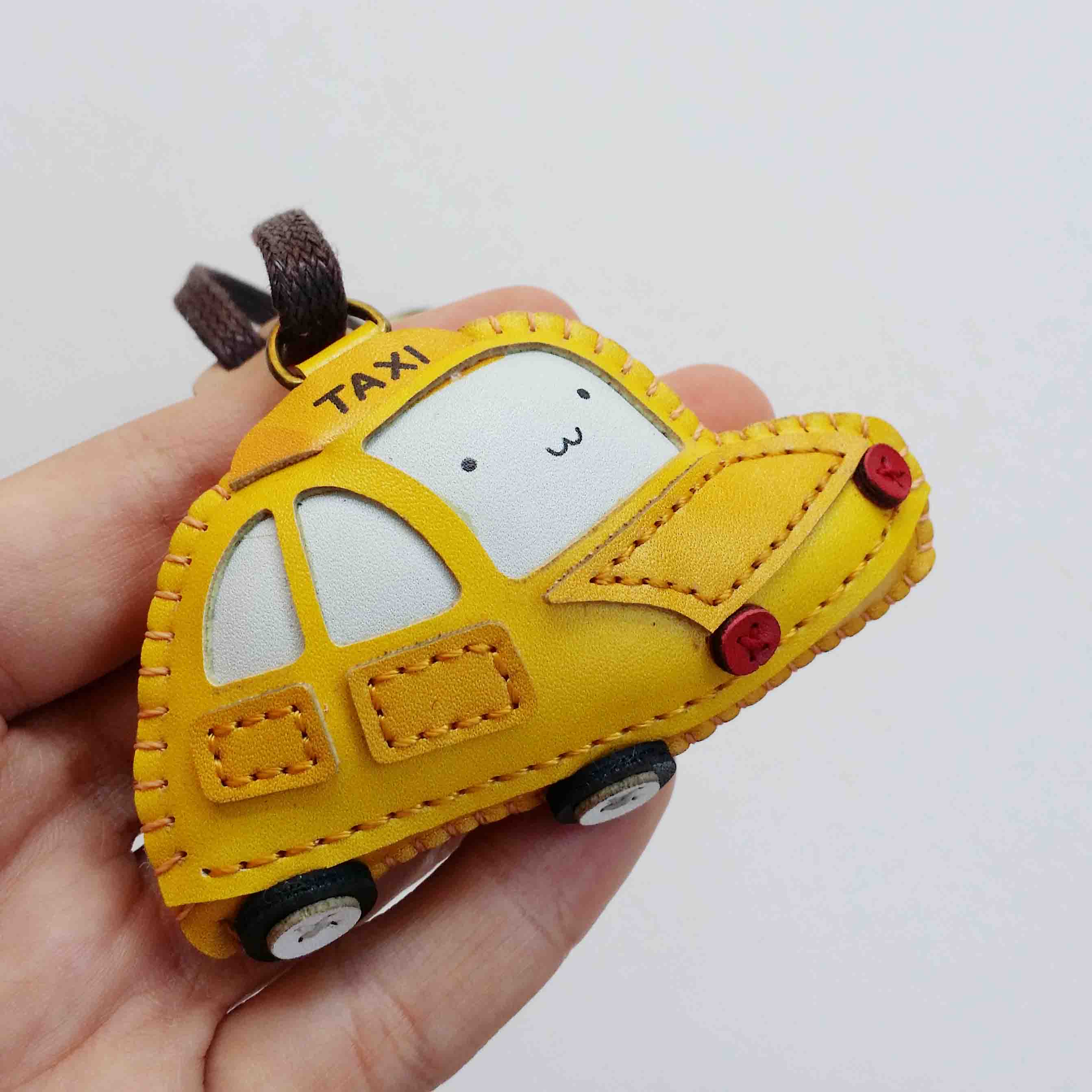 Móc khóa da Thú nhồi bông Xe hơi Taxi vàng PT053