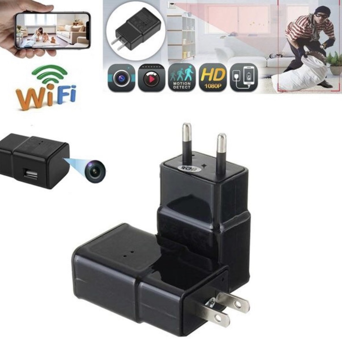 Camera mini wifi hình cốc sạc, quay FULL HD, xem từ xa