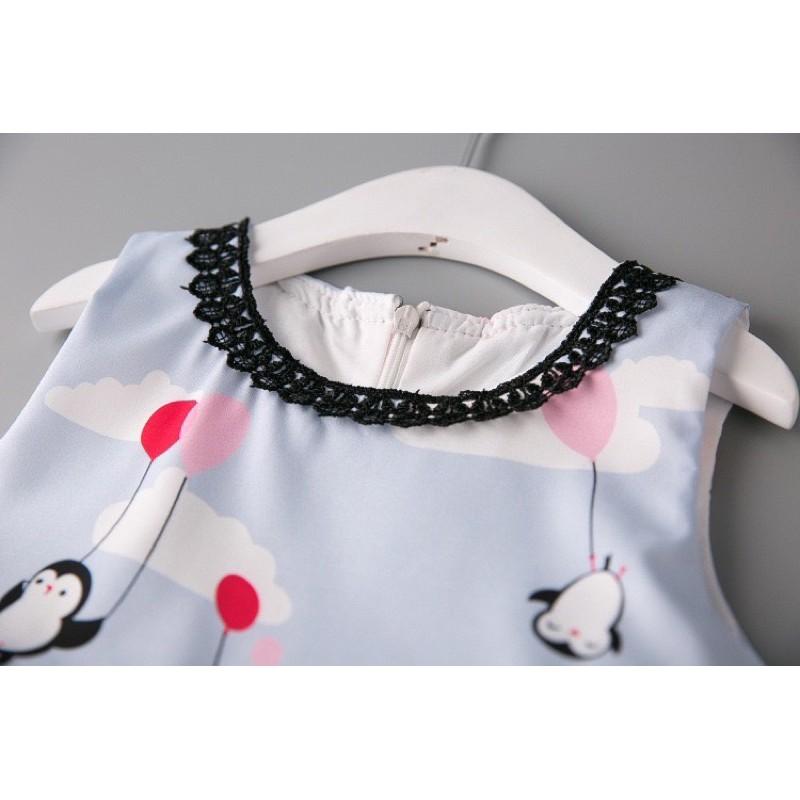 Váy xanh phi lụa kết voan bé gái