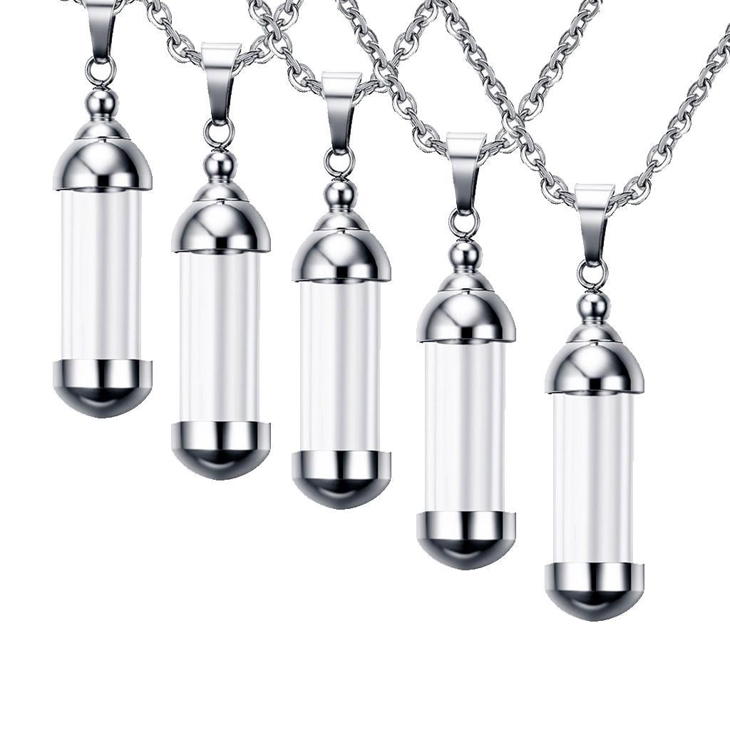 5Pcs Stainless Steel Screw Tube Glass Bottle Urn Charms Pendant Necklace