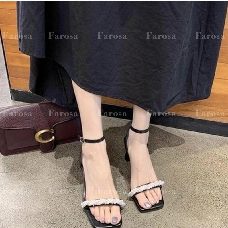 Dép sandal nữ FAROSA gót dẹt 5 cm quai ngang đính hạt ngọc cực sang chảnh - Q163
