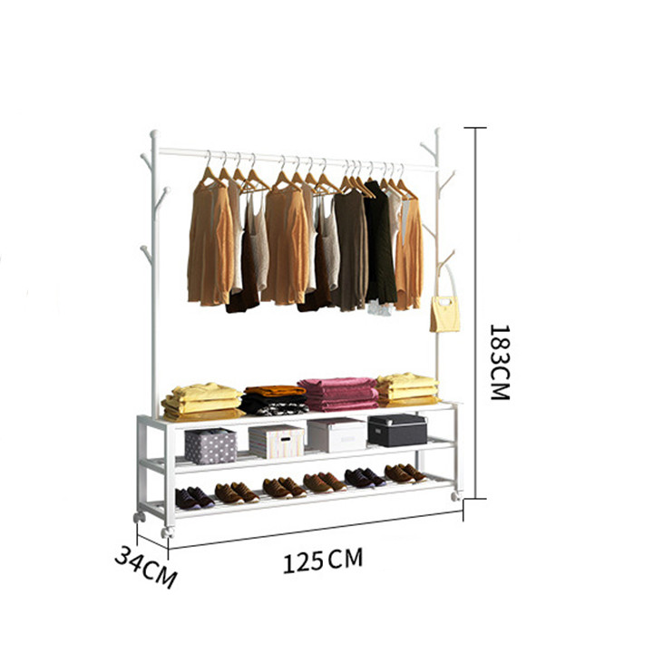 Giá treo quần áo và để giày dép 3 ngăn di động - Móc treo quần áo túi xách có ngăn kệ để đồ thông minh