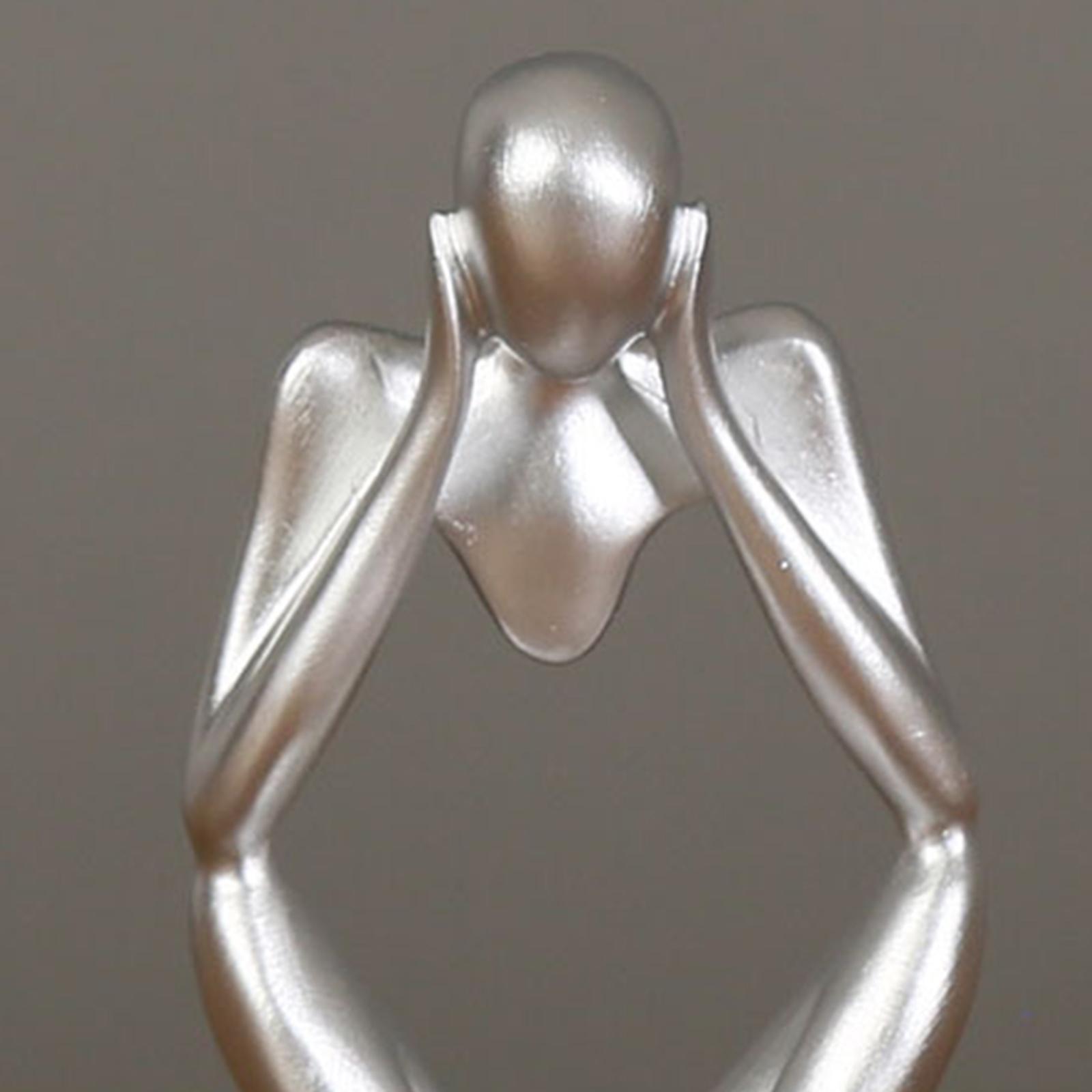 2 PCS Resin Thinker Sculpture Figurine Statue for Tabletop Bookcase Silver