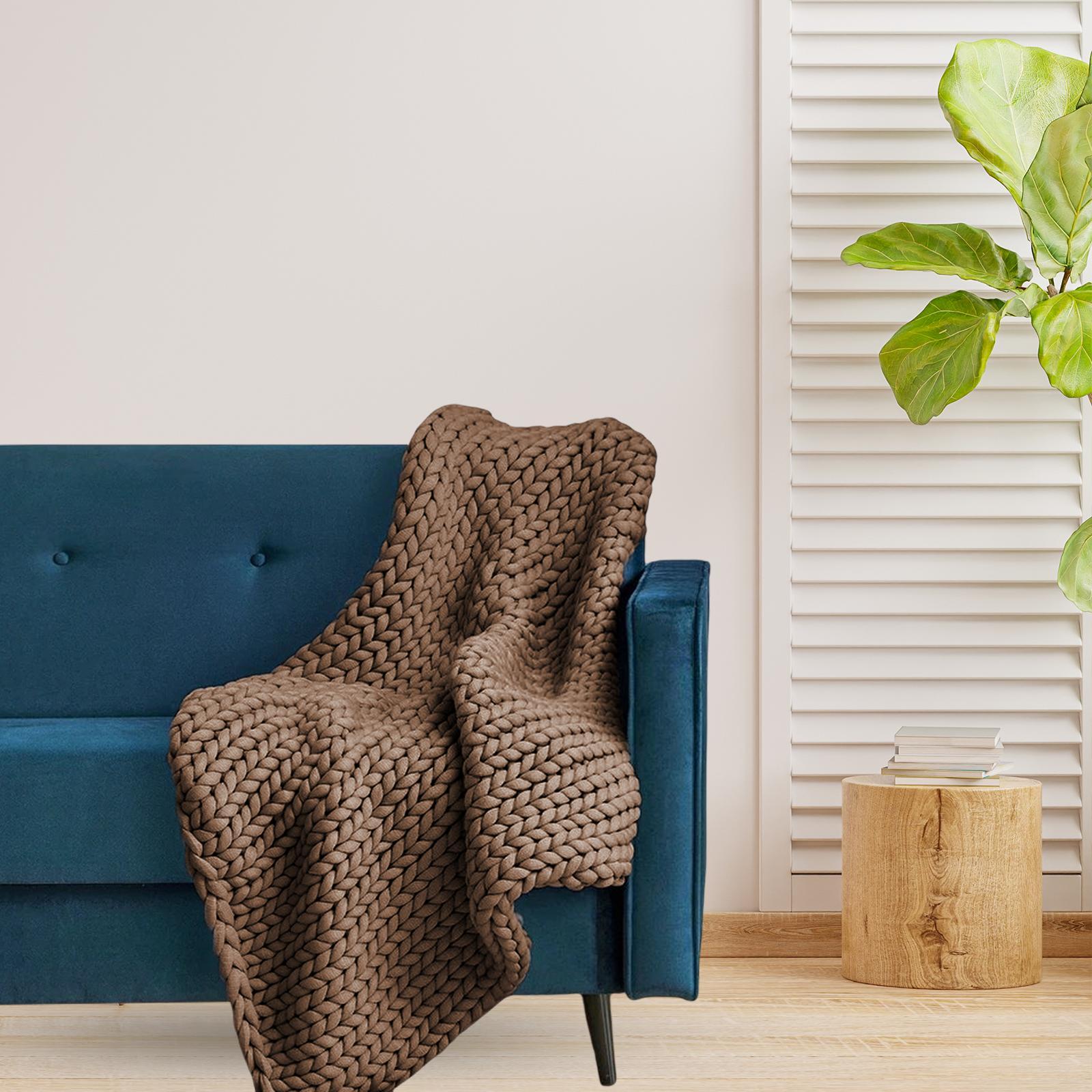 Handmade Chunky Knit Blanket Knitted Blanket for Living Room Bedroom Decor