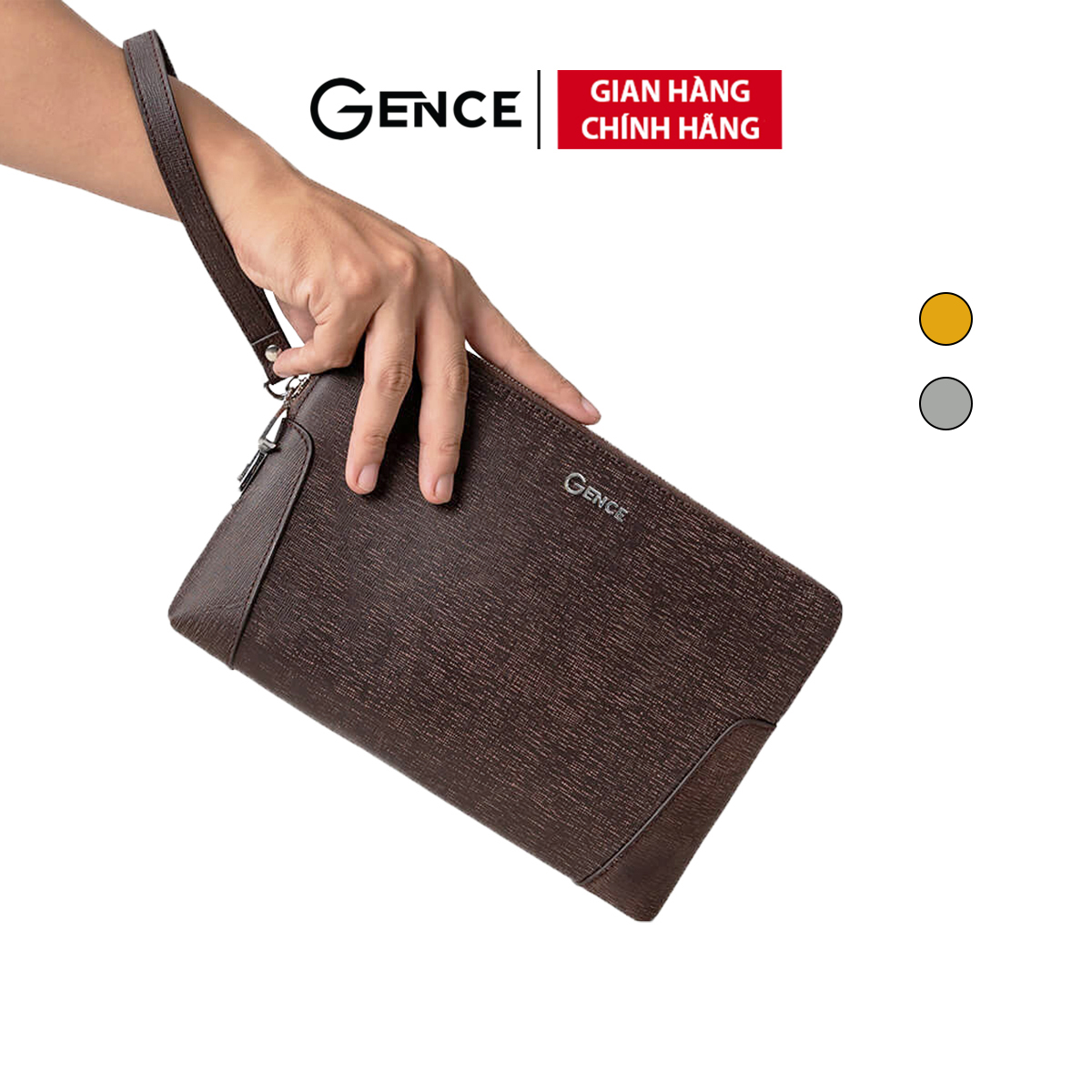 Ví Cầm Tay Clutch Nam GENCE CK11 Da Bò Khóa Số Cao Cấp Màu Nâu Phụ Kiện Vàng Hoặc Bạc