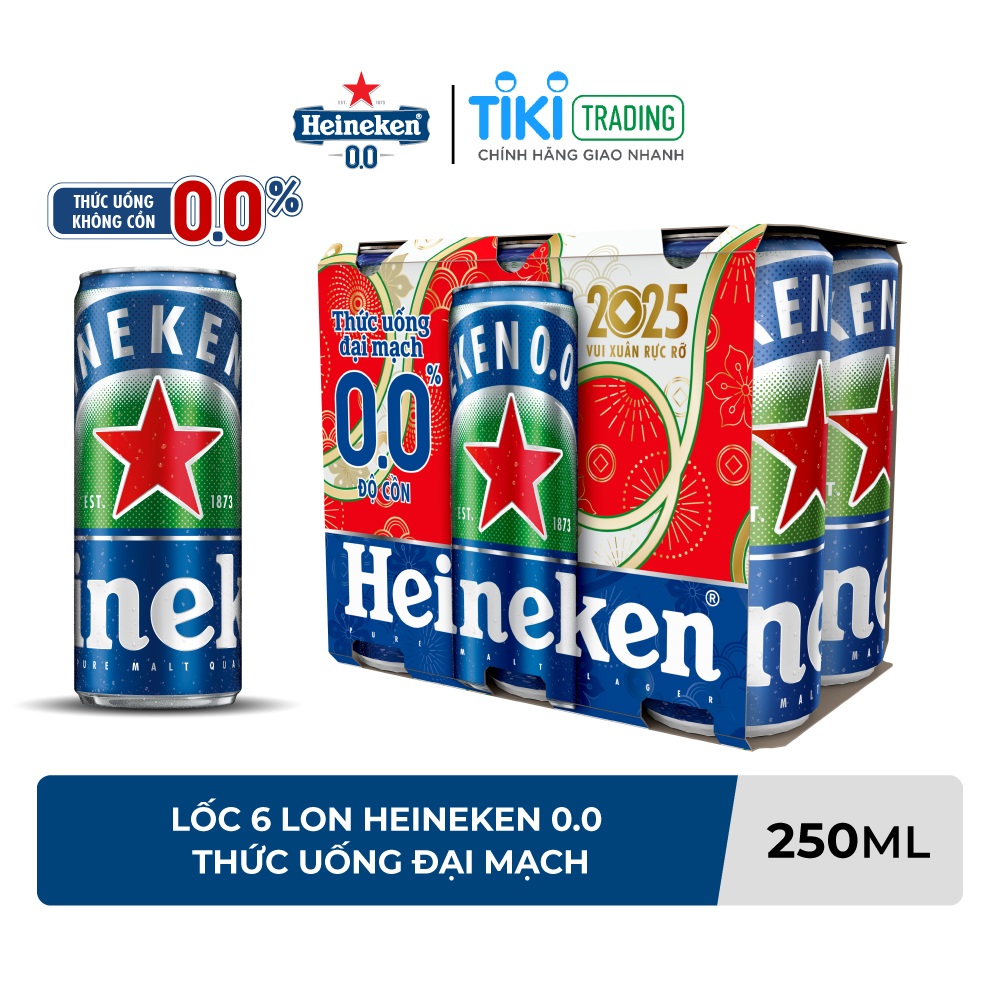 Lốc 6 Lon Thức Uống Đại Mạch Heineken 0.0 330Ml
