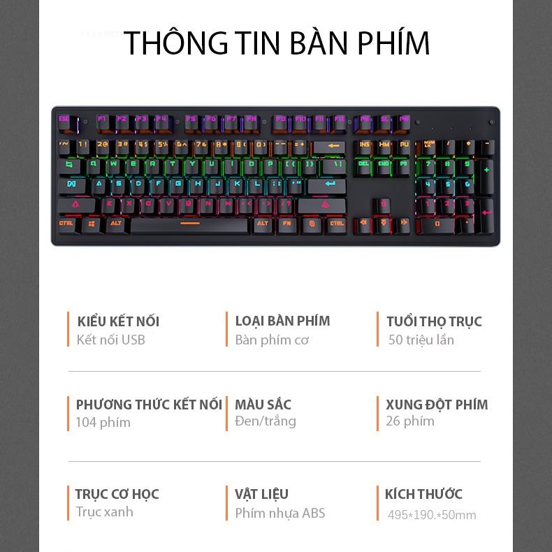 Bàn phím cơ Coputa bàn phím máy tính Gaming có dây LED RGB K880