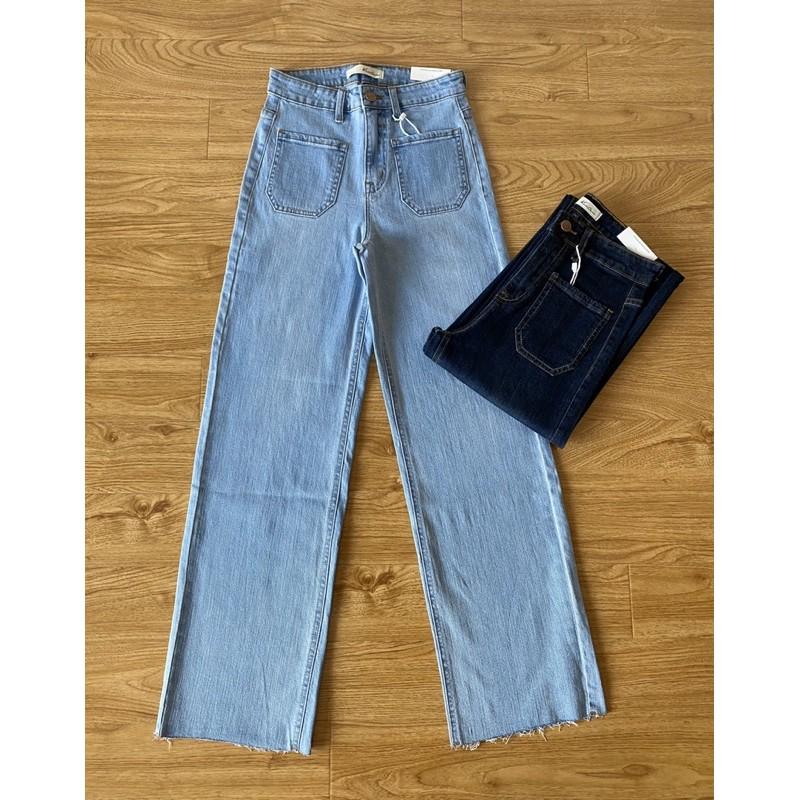 Quần Jean Culottes Lai Cắt Dáng Dài- Quần Bò Ống Suông Rộng Có Co Giản Xuất Chuẩn