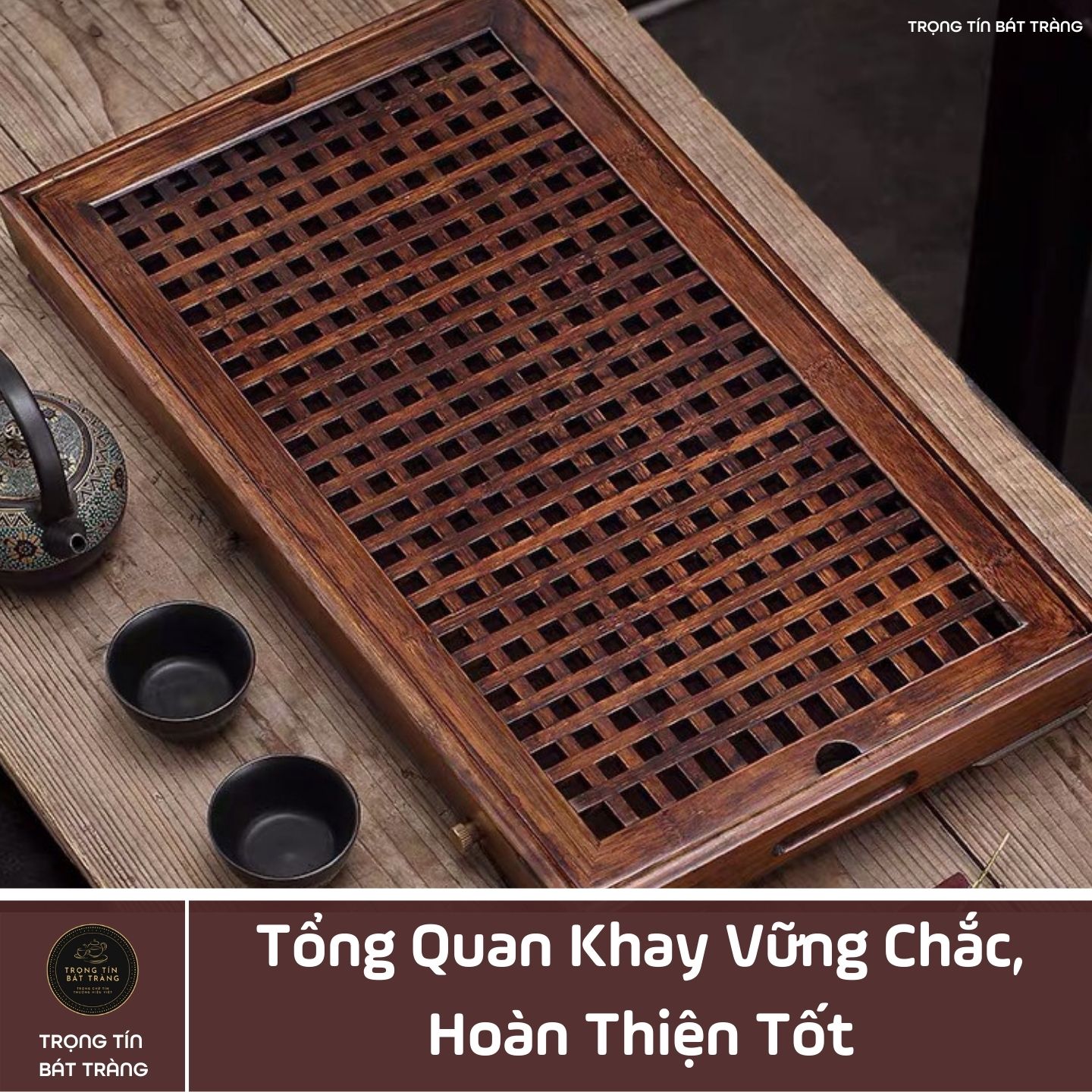 KT 06 Khay Trà Tre Cao Cấp Chữ Nhật Kích Thước 50*29*6,5