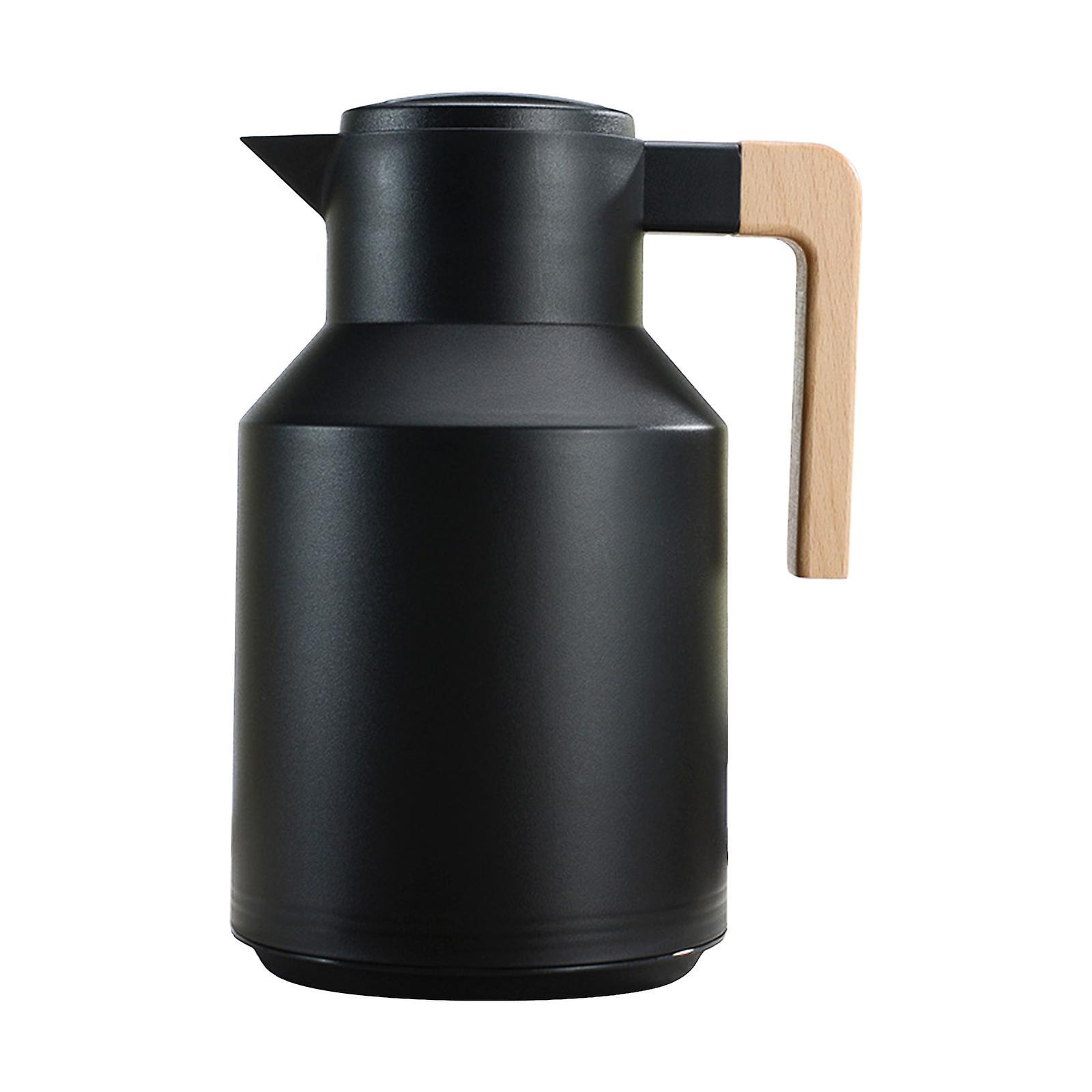Đen 1L Nhiệt Cà Phê Carafe Treo Tường Đôi Nhiệt Carafe Giữ Nhiệt Nồi Tay Cầm Gỗ Ấm Siêu Tốc Nước Cách Nhiệt