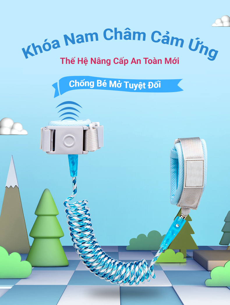 Dây Đai Đeo Tay Chống Lạc KUNBE Dài 2.5M Khóa Nam Châm Cảm Ứng An Toàn Cho Bé