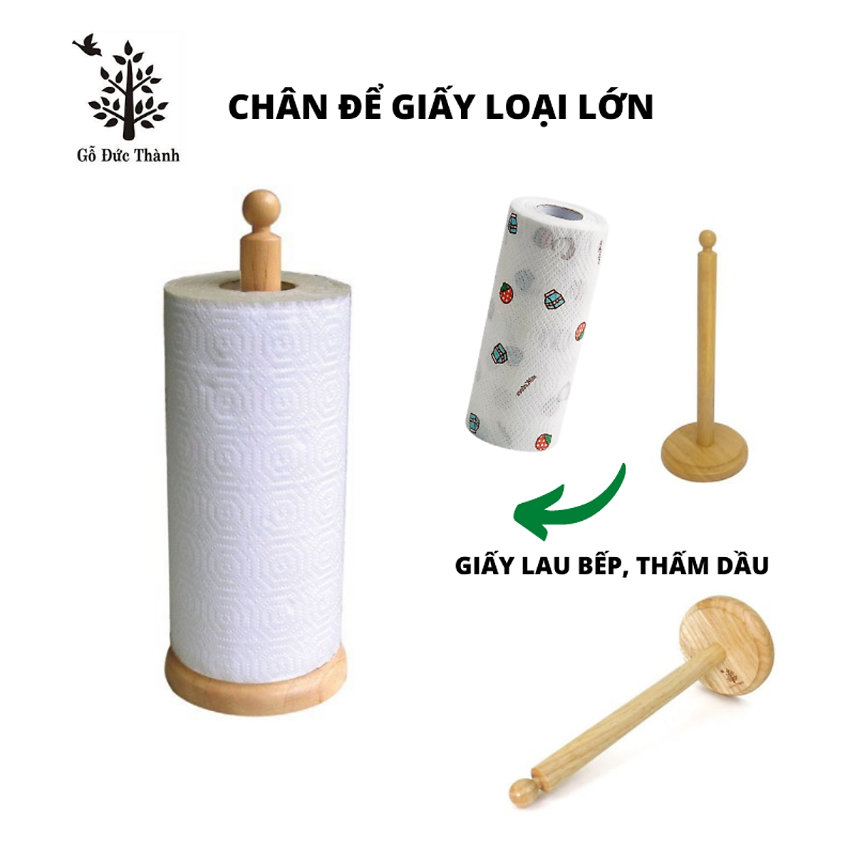 22431 |Chân để khăn giấy lau bếp, giấy thấm dầu loại lớn gỗ sạch Gỗ Đức Thành