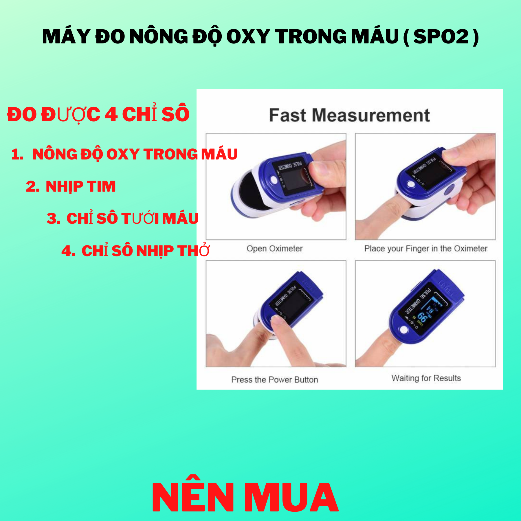 Máy đo nồng độ oxy trong máu có đen led (SpO2)