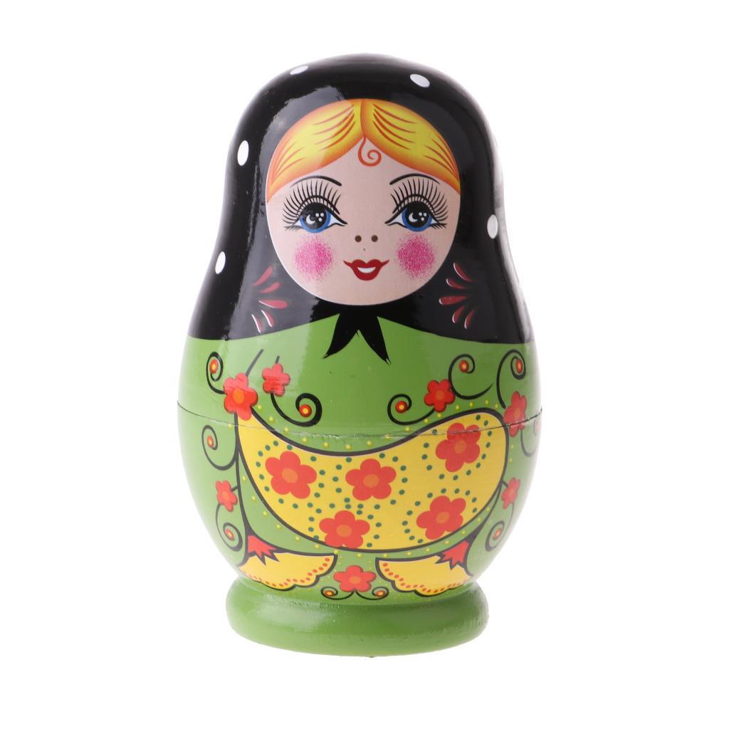 5PCS Painted Girl Wooden Russian Nesting Dolls Babushka Matryoshka Toy Craft