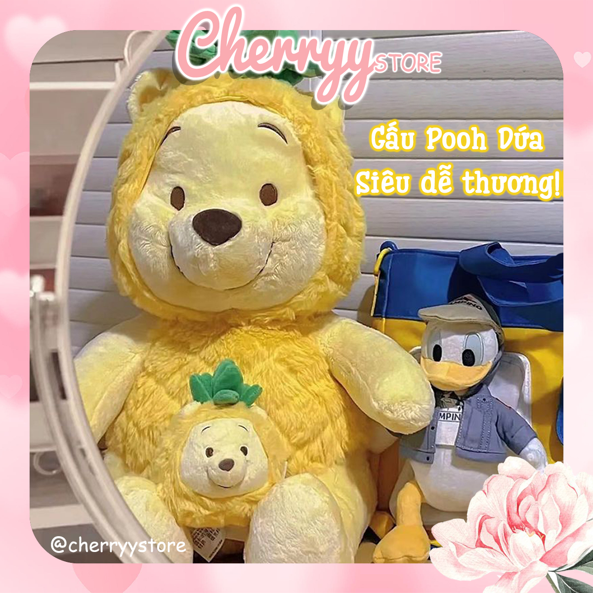 Gấu Pooh dứa dễ thương, gấu Winnie The Pooh trái dứa làm quà tặng trang trí size 30cm-105cm