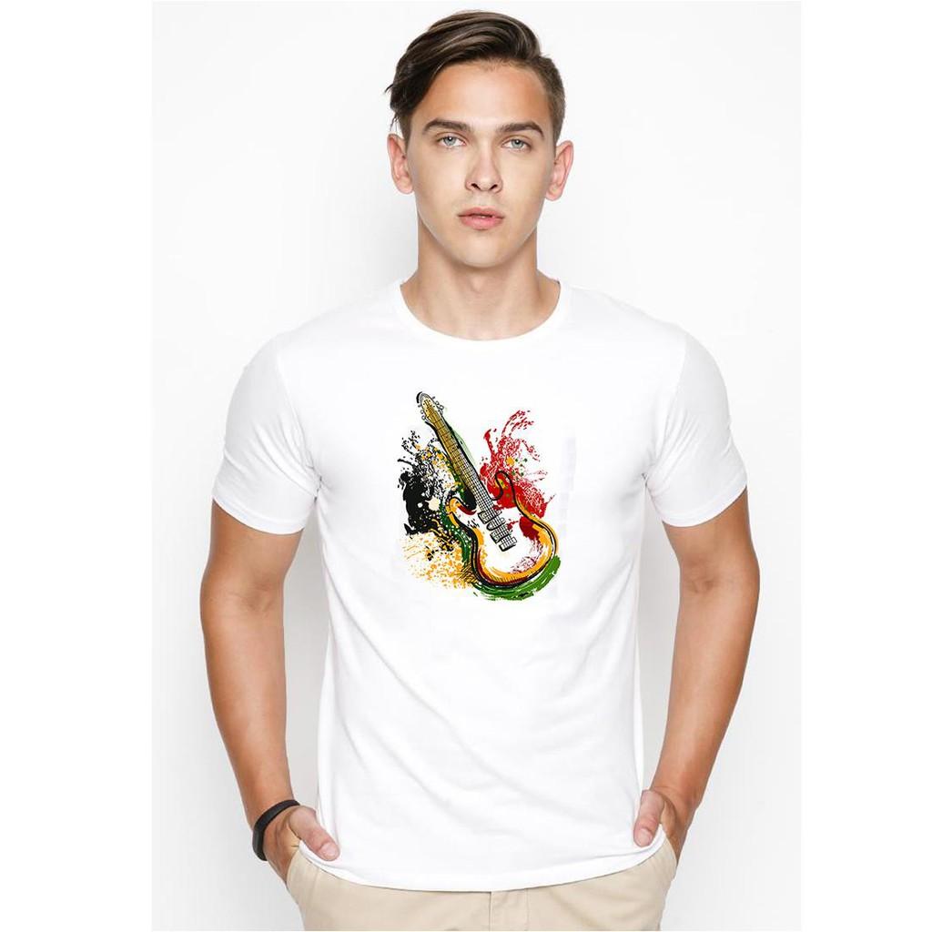 Áo thun nam in hình đàn ghi ta màu sắc cá tính phong cách vải dày mịn TEEWO542