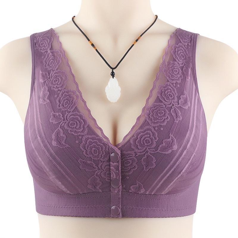 Áo ngực trung niên không gọng pha ren cao cấp, áo lót cotton bấm cúc cho mẹ