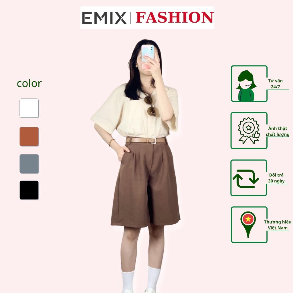 Quần short lửng ống rộng 1 ly EMIX (4 màu), dài 52cm, cạp cao, vải tuyết mưa mềm mịn, không bai màu