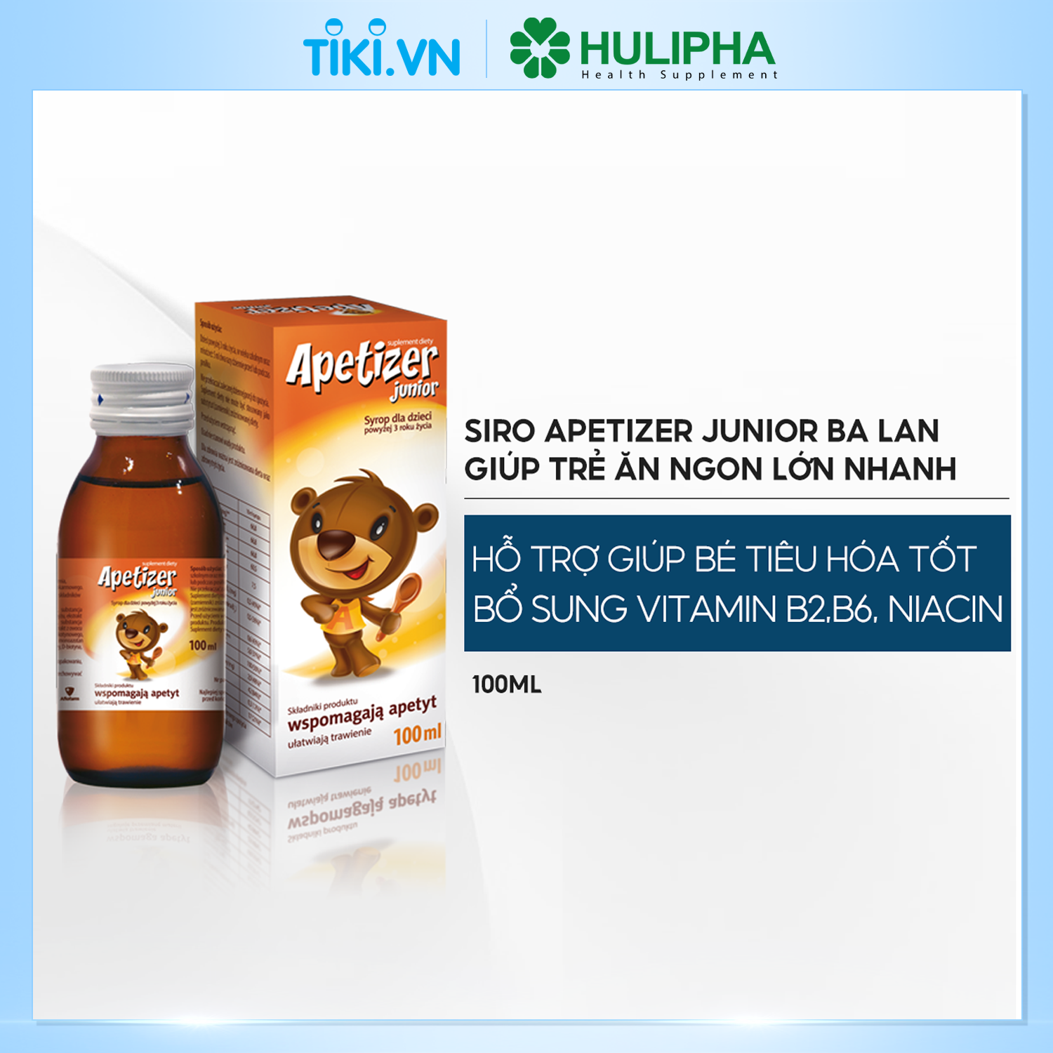 Siro Ăn Ngon Apetizer Junior Giúp Bé Hấp Thu Dinh Dưỡng và Vitamin Tốt, Giảm Biếng Ăn, Lớn Nhanh Chai 100ml