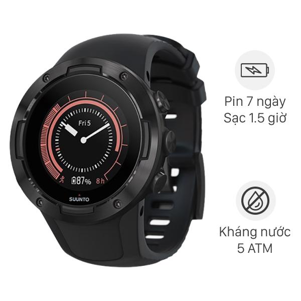 Đồng hồ thông minh Suunto 5 dây silicone đen - Hàng chính hãng