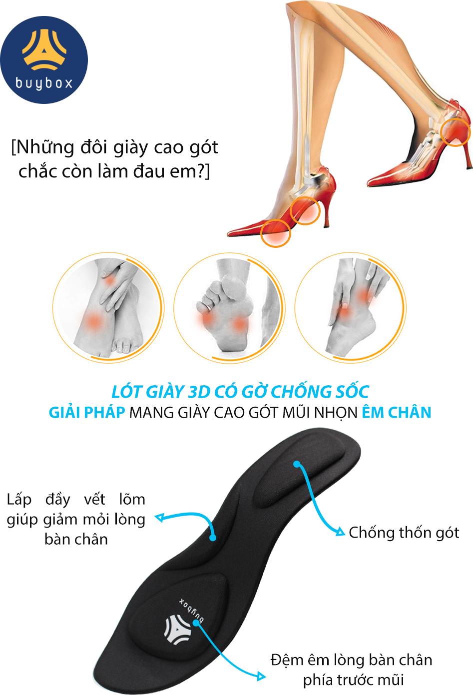 Lót giày cao gót mũi nhọn 4D có gờ chống sốc giảm mỏi gang bàn chân - buybox - BBPK65