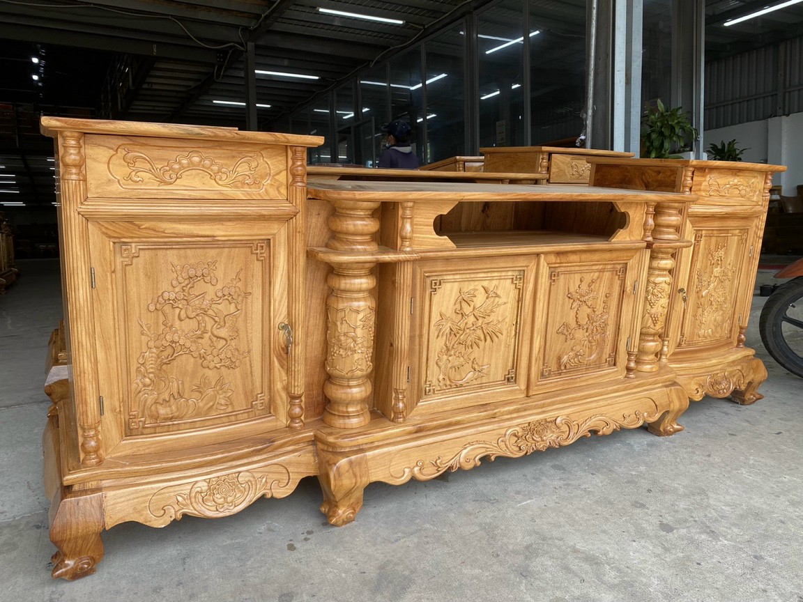 Kệ tivi gỗ gõ đỏ mẫu cột nho tùng cúc trúc mai 1M8-2M-2M2-2M4