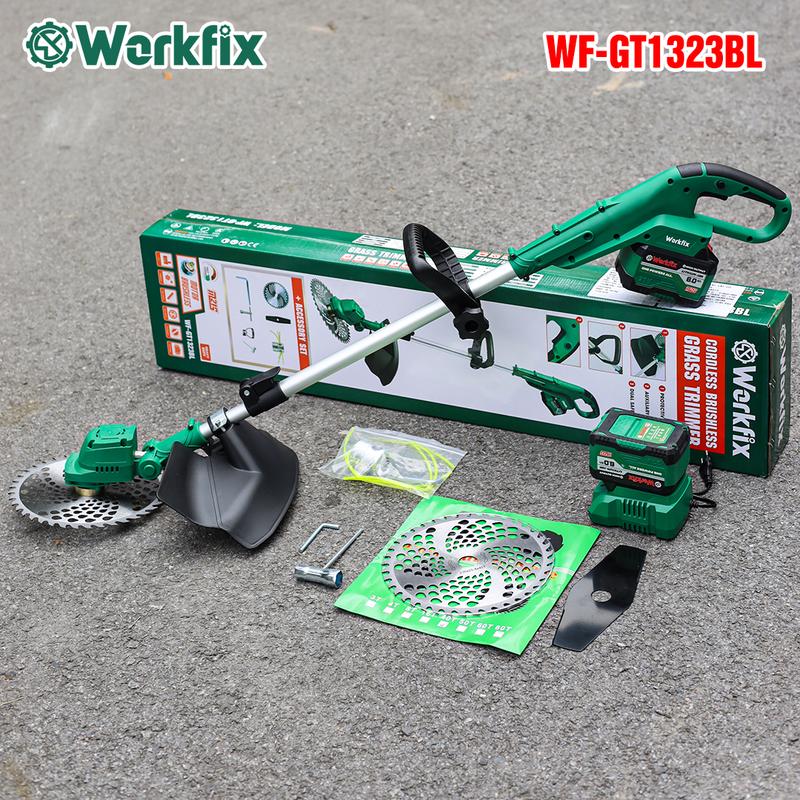 Máy Cắt Cỏ Dùng Pin Workfix - WF-GT1323BL - Động Cơ Brushless - Pin 15cell 21V/6Ah - Bảo Hành Chính Hãg - [ Tặng 3 Lưỡi Cắt Và Phụ Kiện