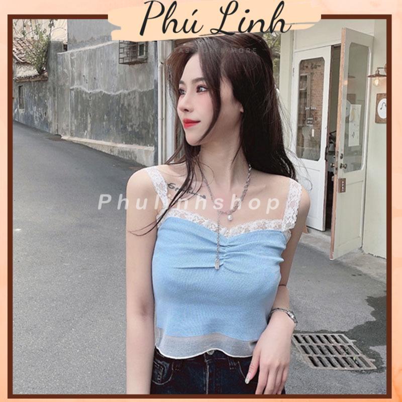 MS619 Áo kiểu nữ hai dây ren phối voan rúm ngực
