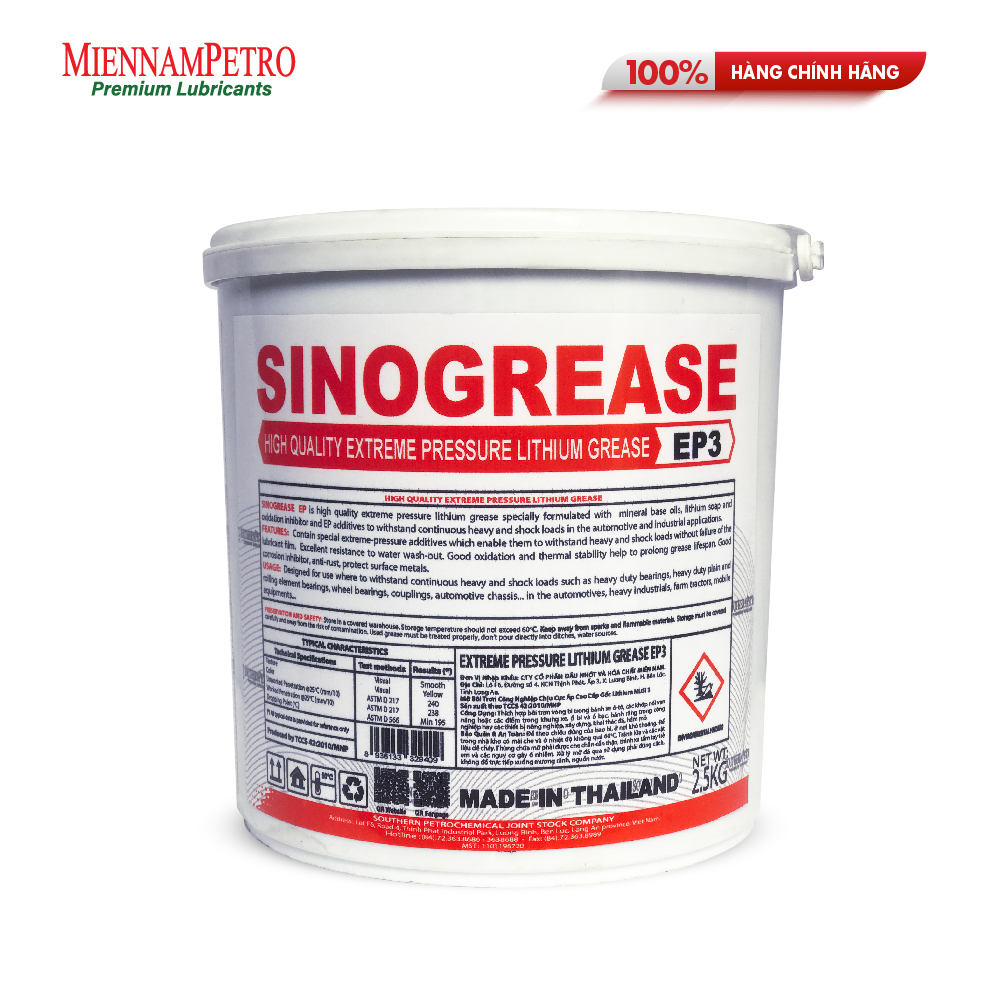 Mỡ Bôi Trơn MiennamPetro Sinogrease EP3 NLGI 3 2,5KG Bảo Vệ Ô Tô Công Nghiệp Cao Cấp