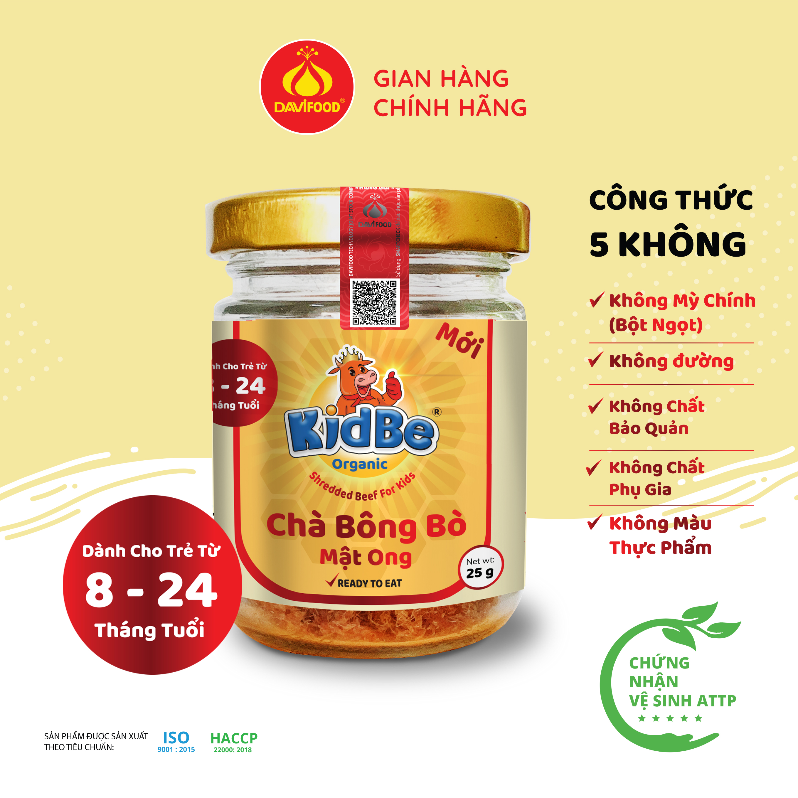 Chà bông bò mật ong KIDBE ORGANIC, thực phẩm ăn dặm thiết yếu cho trẻ em từ 8 tháng đến 24 tháng tuổi, thơm ngon hảo hạng, giúp trẻ hay ăn chóng lớn, đặc biệt phù hợp với trẻ biếng ăn.