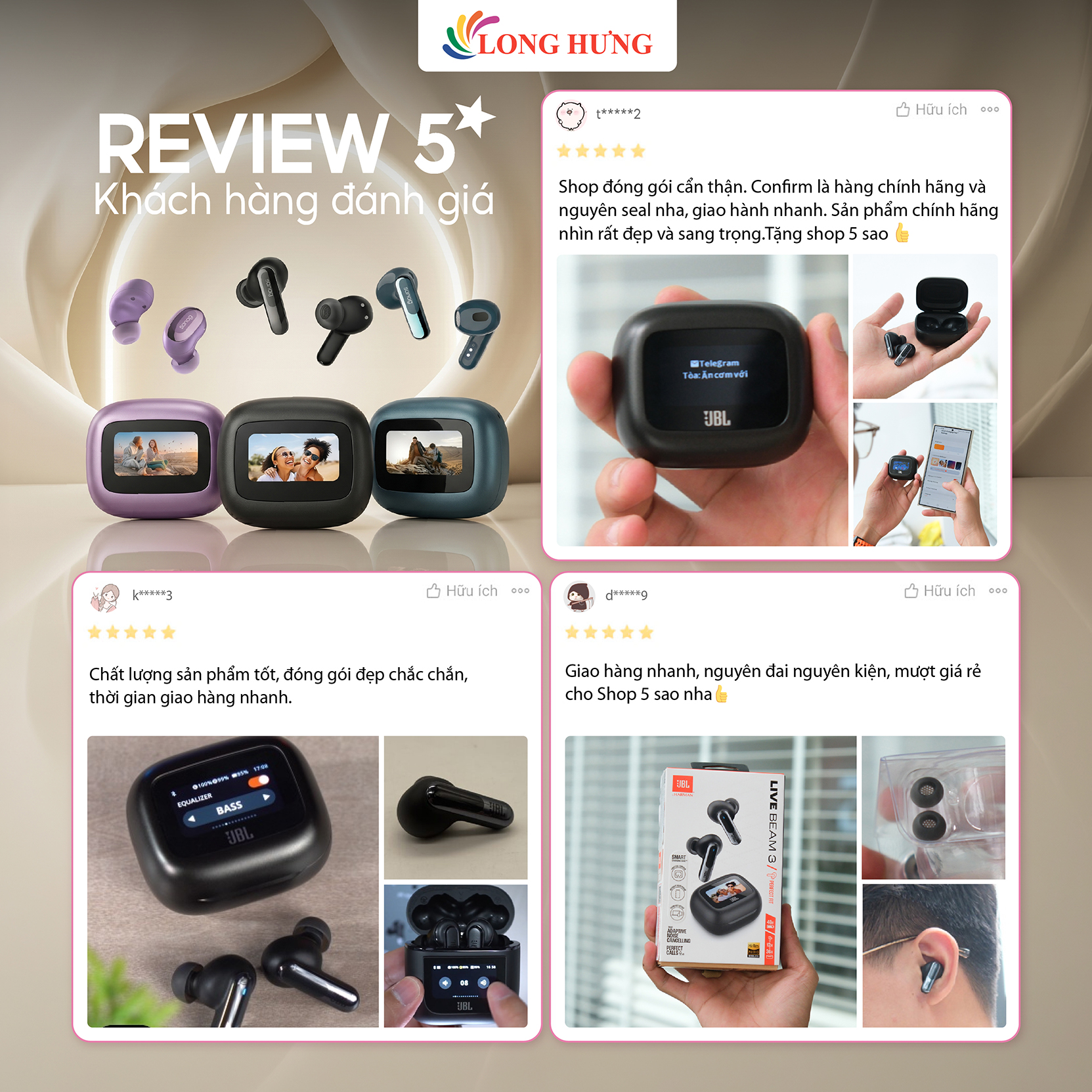 Tai nghe Bluetooth True Wireless JBL Live Beam 3 - Hàng chính hãng