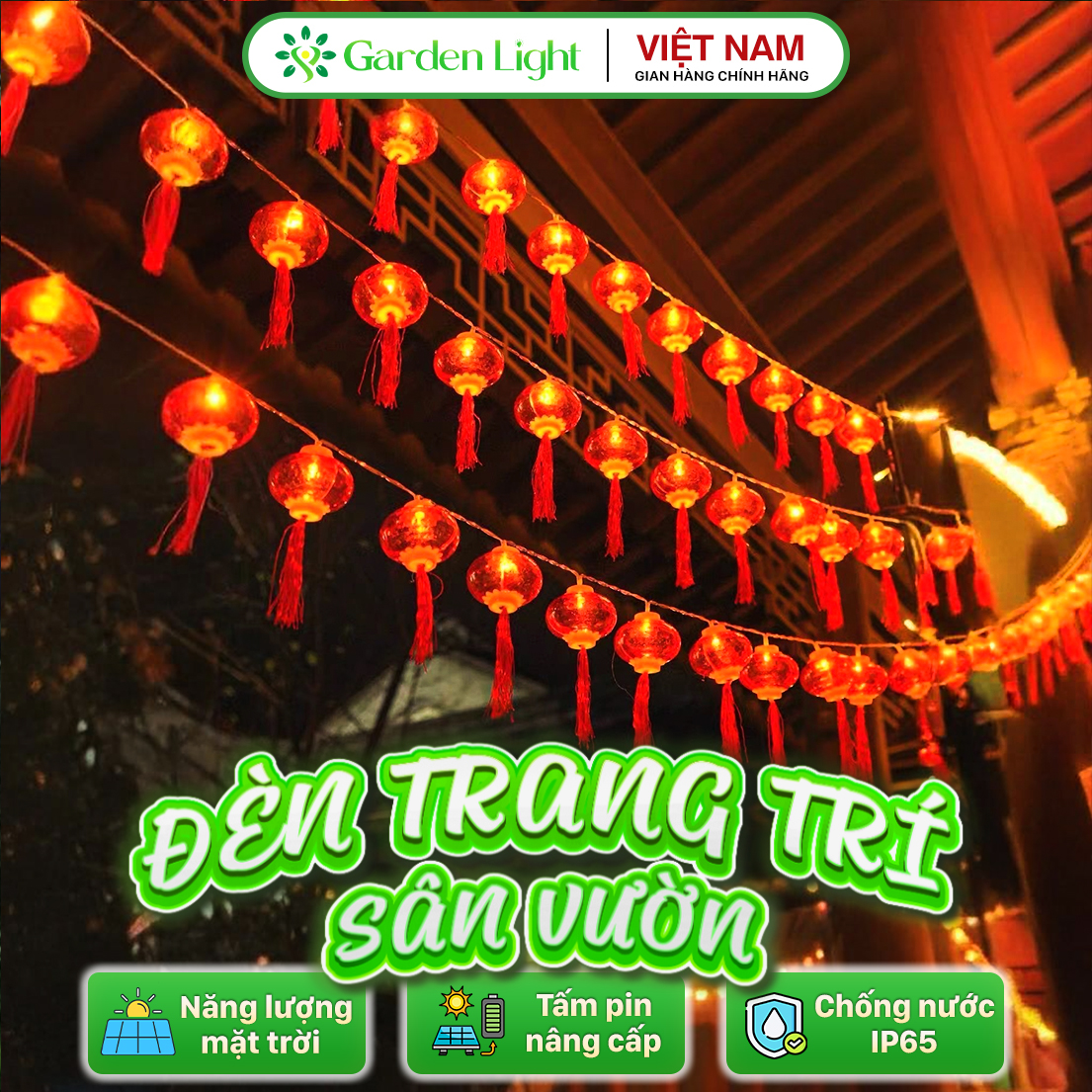 Đèn trang trí năng lượng mặt trời dây đèn lồng đỏ, tiết kiệm điện, bóng siêu sáng, chống thấm nước - DA3191
