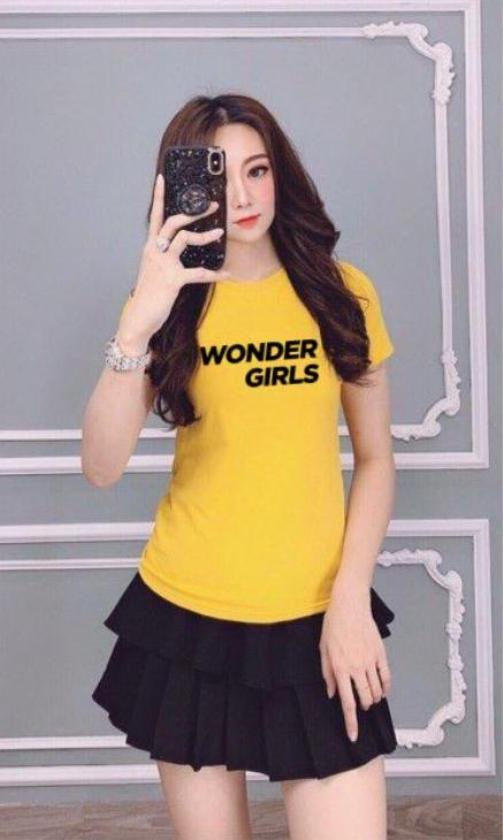 Áo thun nữ MXM cổ tròn form ôm body tôn dáng in chữ Wonder Girls ( ANU017 )