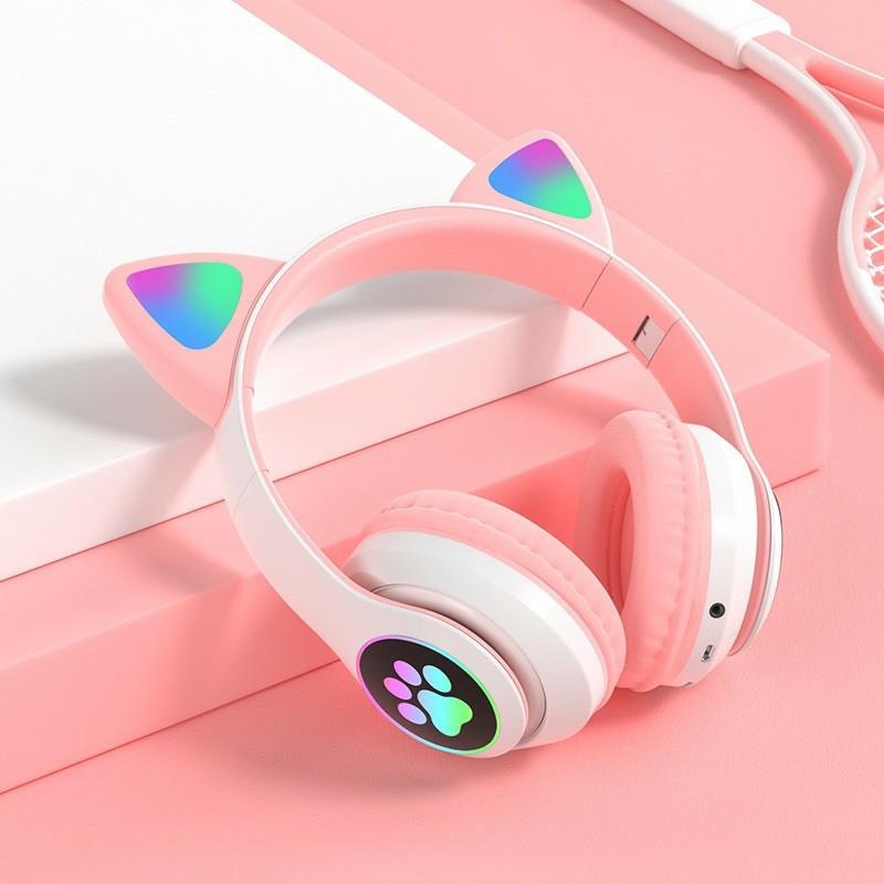 Tai Nghe Mèo Kết Nối Bluetooth Chụp Tai HP000028 Headphone Tai Mèo Dễ Thương Có Mic Âm Bass Mạnh Mẽ Bảo Hành Đi