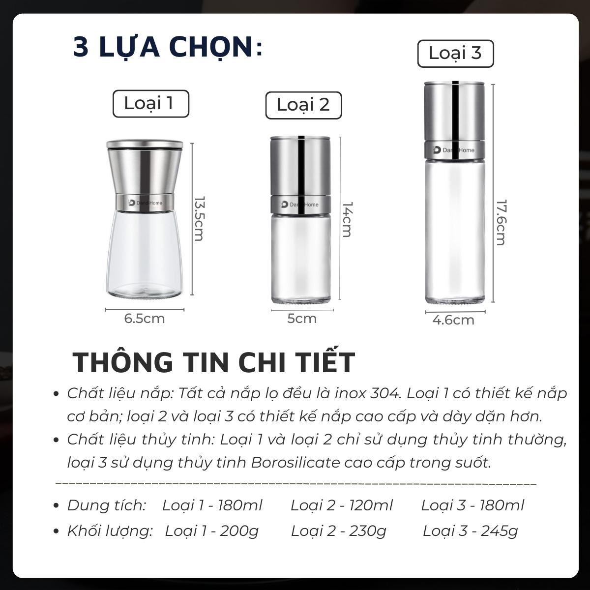 Lọ xay tiêu Inox 304 DandiHome cao cấp