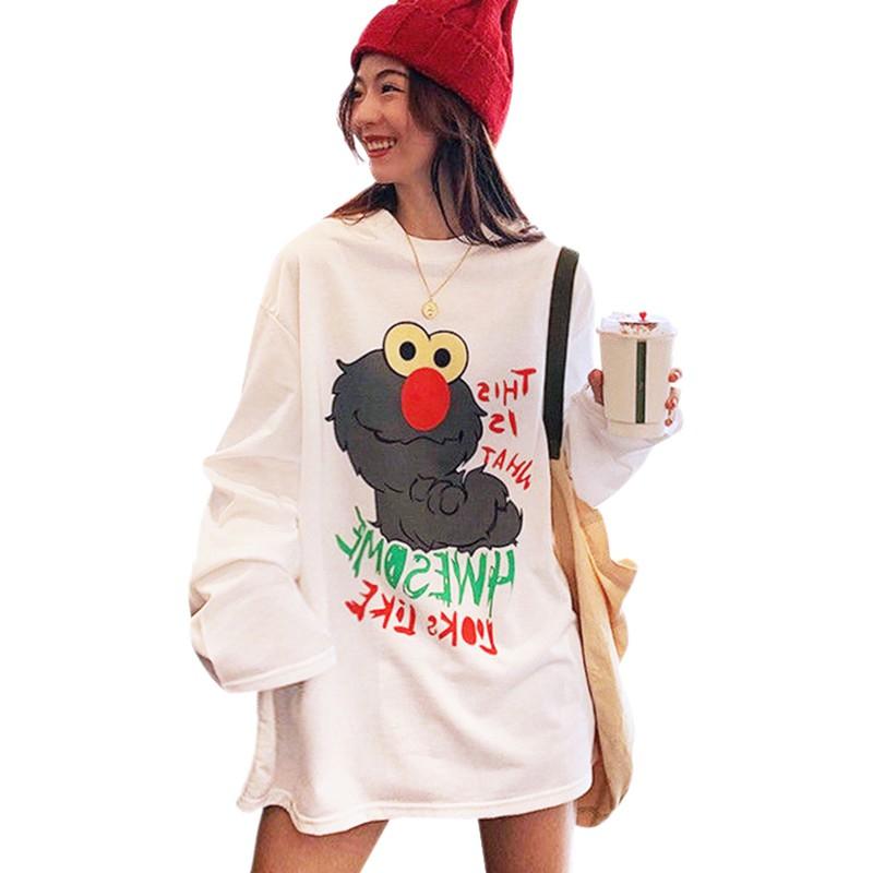 Áo thun nữ tay dài dáng rộng in hình ngộ nghĩnh