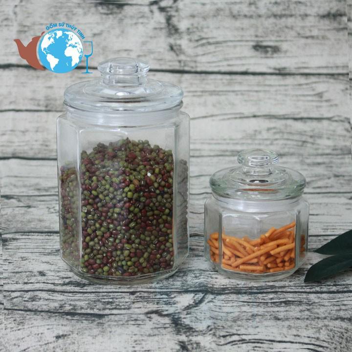 Hủ thủy tinh 550ml đựng gia vị, các loại hạt. Hộp đựng thức phẩm có nắp an toàn - dung tích 550ml