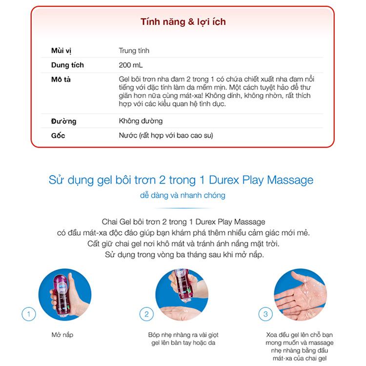 Gel bôi trơn massage - Durex Lô Hội - Chai 200ml