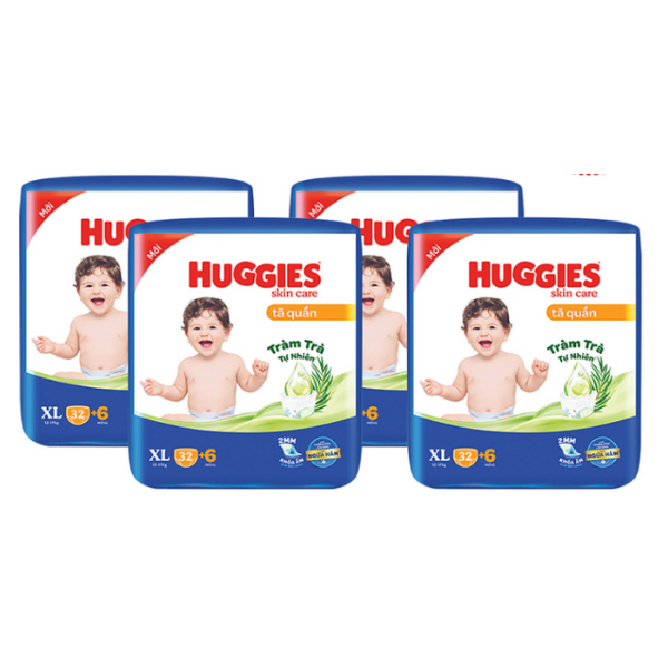 Combo 4 Tã/bỉm quần HUGGIES SKINCARE gói JUMBO size XL 32+6 miếng