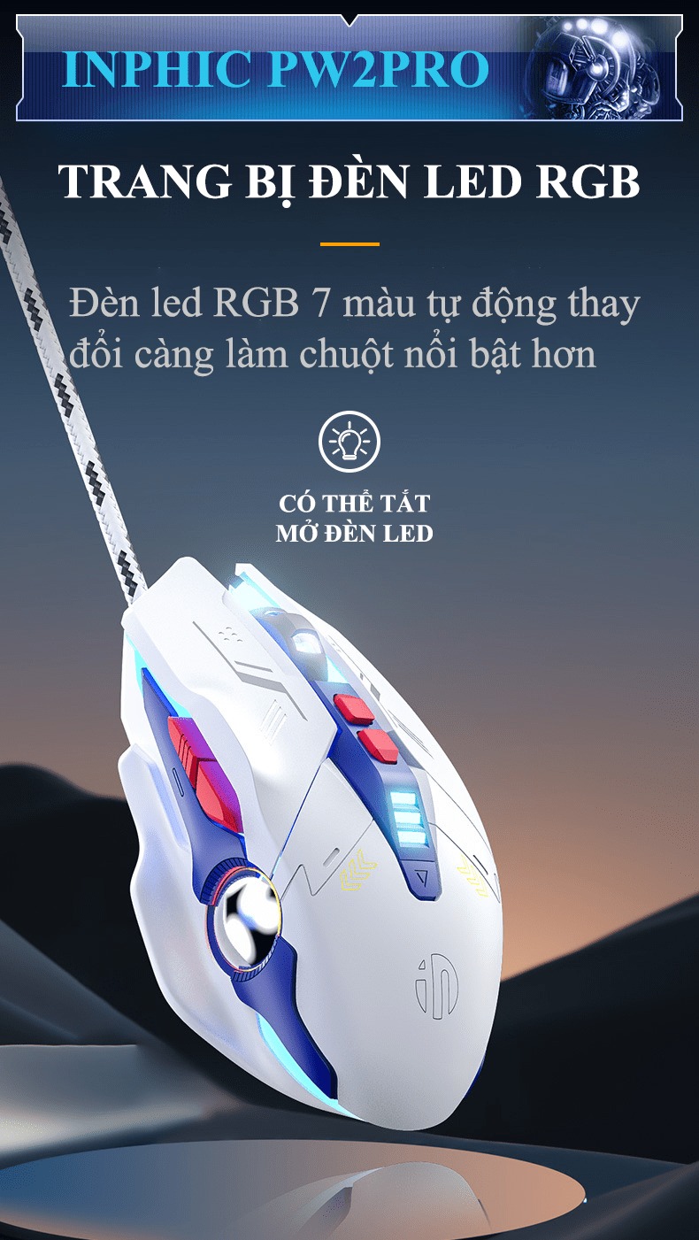 Chuột có dây INPHIC PW2PRO chuyên game thiết kế robot kèm theo đèn led RGB cực đẹp dành cho game thủ - HÀNG CHÍNH HÃNG