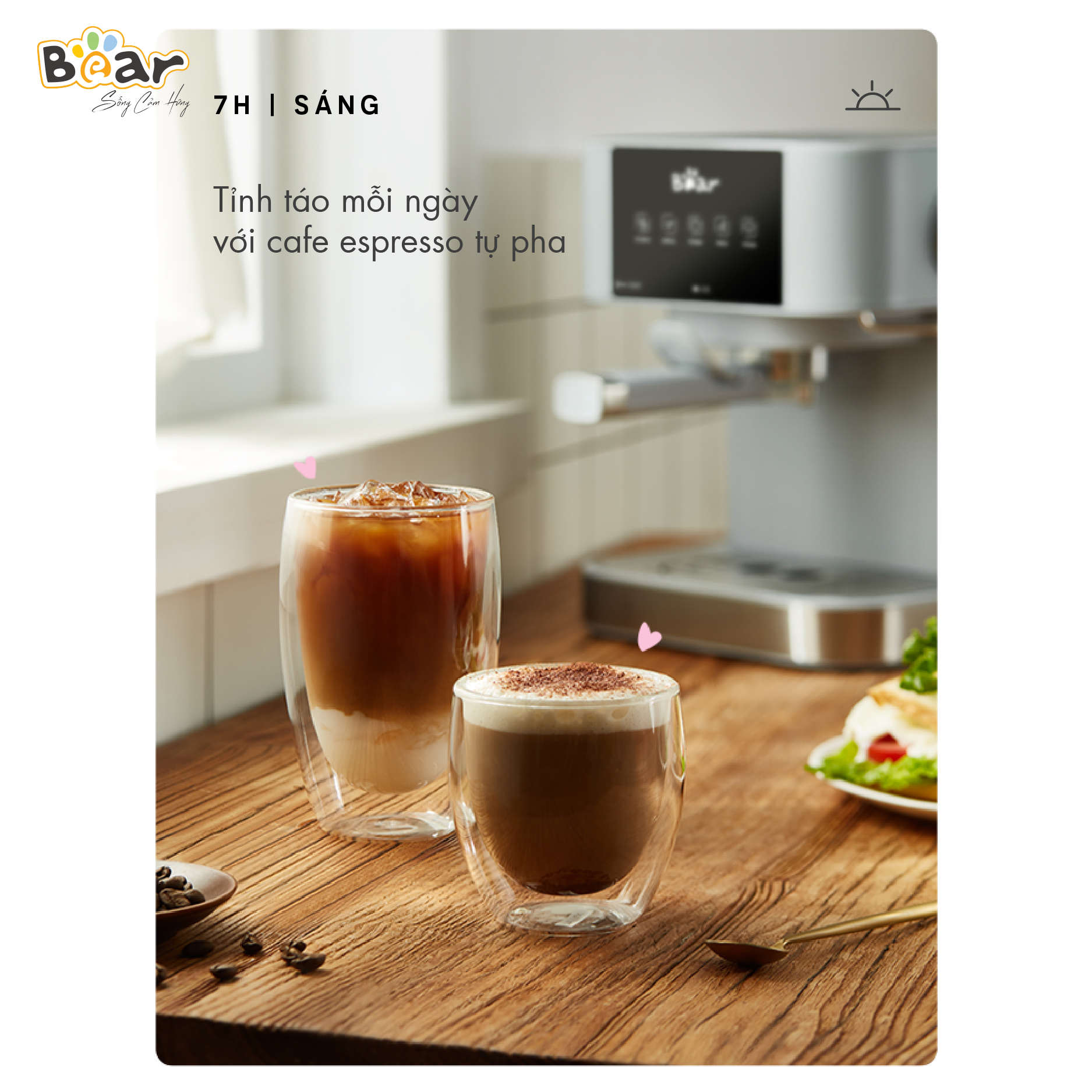 [Hàng Chính Hãng]Máy Pha Cà phê Tự Động Bear CF- B15V1. Pha Espresso, Americano, Cappuccino, Mocha, Latte – Xanh nhạt