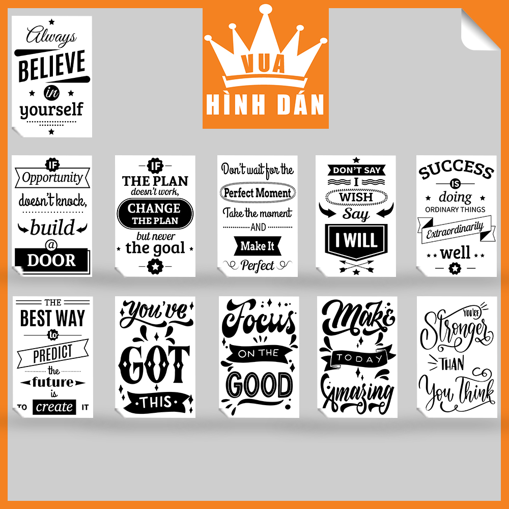 Set 50 deal sticker decal 50 câu nói truyền cảm hứng lạc quan trong cuộc sống bằng Tiếng Anh