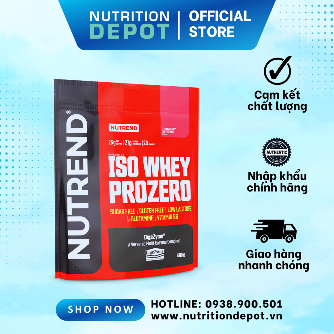 Whey Isolate cao cấp bổ sung đạm protein - Nutrend Whey Protein Isolate Iso Prozero (Túi 500g) - Nutrition Depot Vietnam