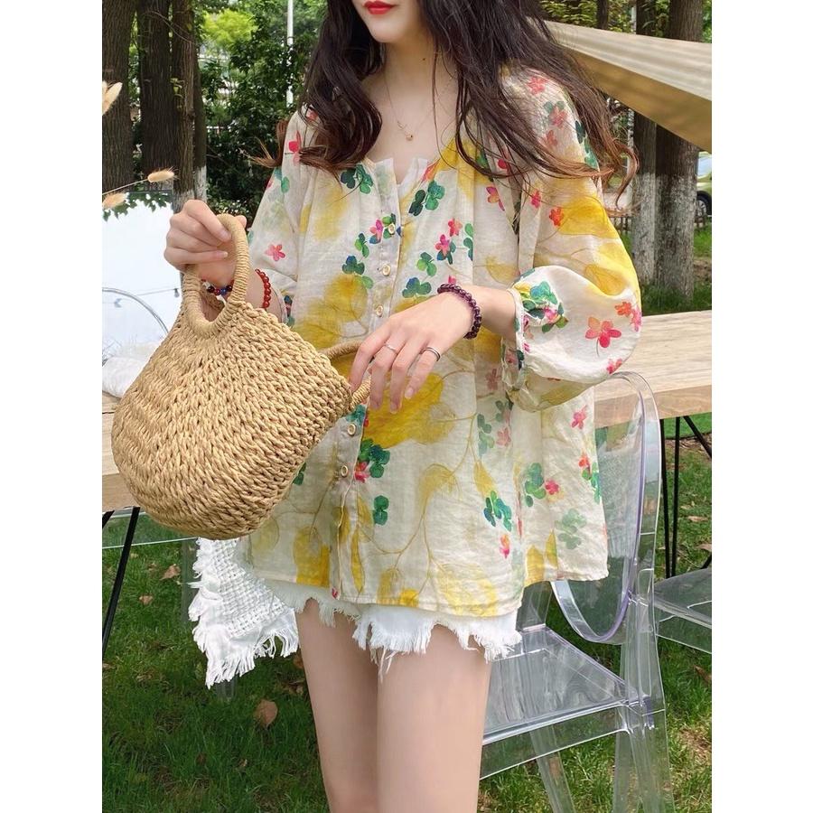 ÁO SƠ MI HOA CỔ TRỤ TAY LỞ