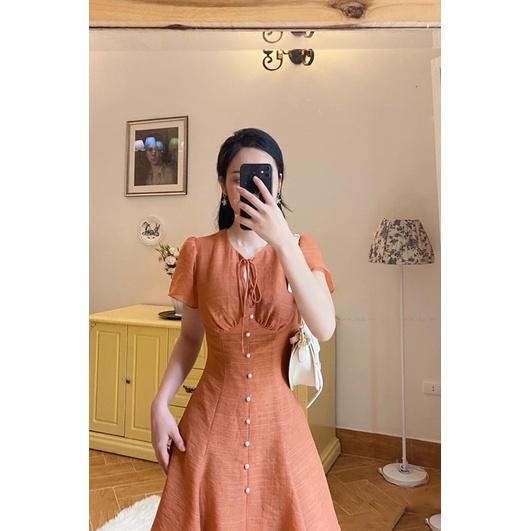 ️Váy thiết kế️Đầm xoè tơ xước tay cánh tiên phối cúc 2 màu
