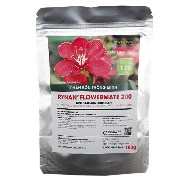 Phân Bón Thông Minh Rynan Flowermate 200 (Túi Lọc 180g) - Dùng Cho Phong Lan Thời Kỳ Cây Con Mọc Mầm, Tốt Lá, Đi Ngọn